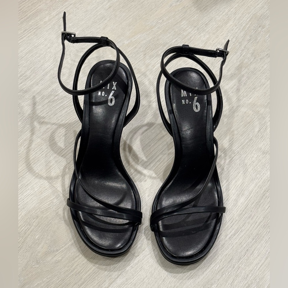 Mix No. 6 Black Strappy Ankle-Wrap Heels